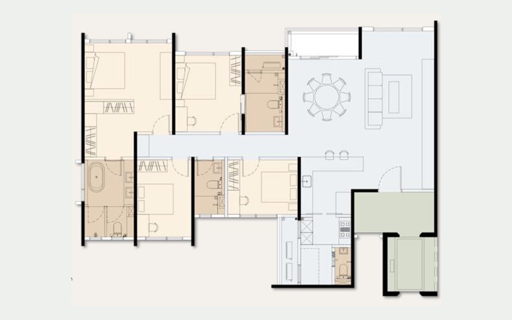 Type A floor plan at PJ33 Residences &mdash; 1,880 sq ft, 4+1 bedrooms, with private lift lobby